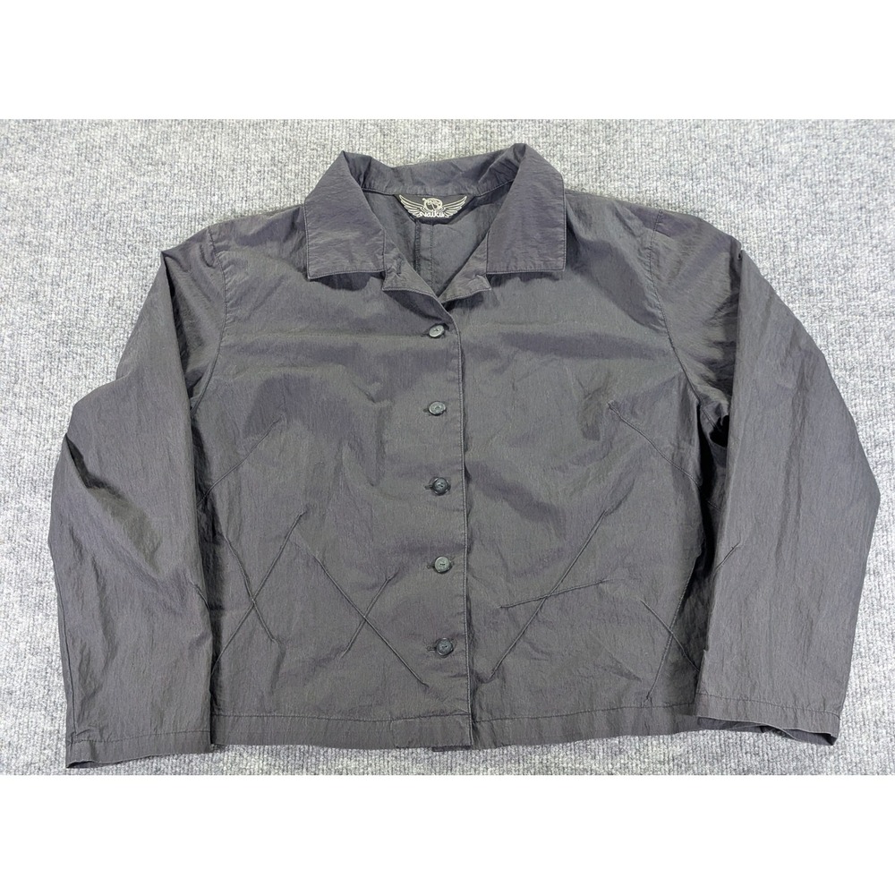 Vintage Naiku Gray Cotton Nylon Button Front Jacket Size 13 Cross Stitch Detail